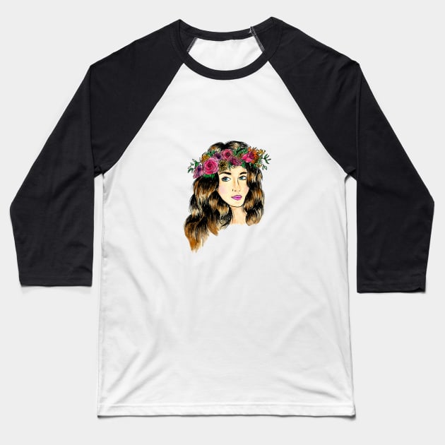 Flower Crown Girl Baseball T-Shirt by CasValli